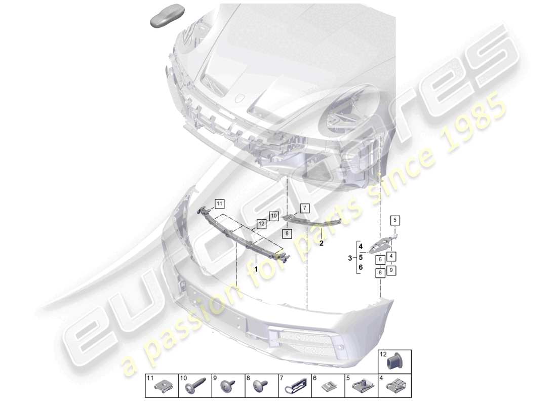 porsche 2020 (992-1) paraurti anteriore elementi di fissaggio 911 dakar diagramma delle parti