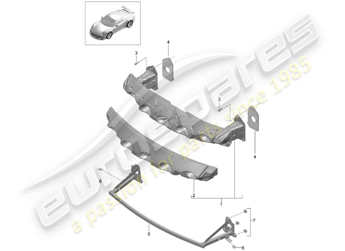 porsche 2015 (991-1 r/gt3/rs) staffa paraurti schema delle parti