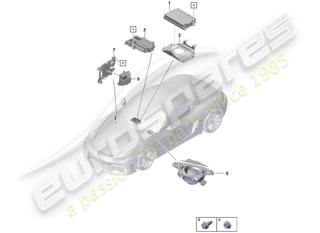 porsche 2019 (718 boxster spyder) diagramma delle parti dell'amplificatore