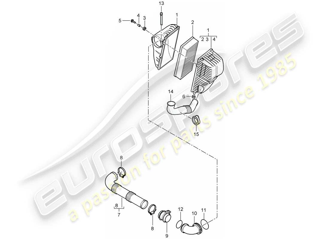 porsche 2010 (cayenne e1 9pa) sistema di depurazione dell'aria diagramma delle parti