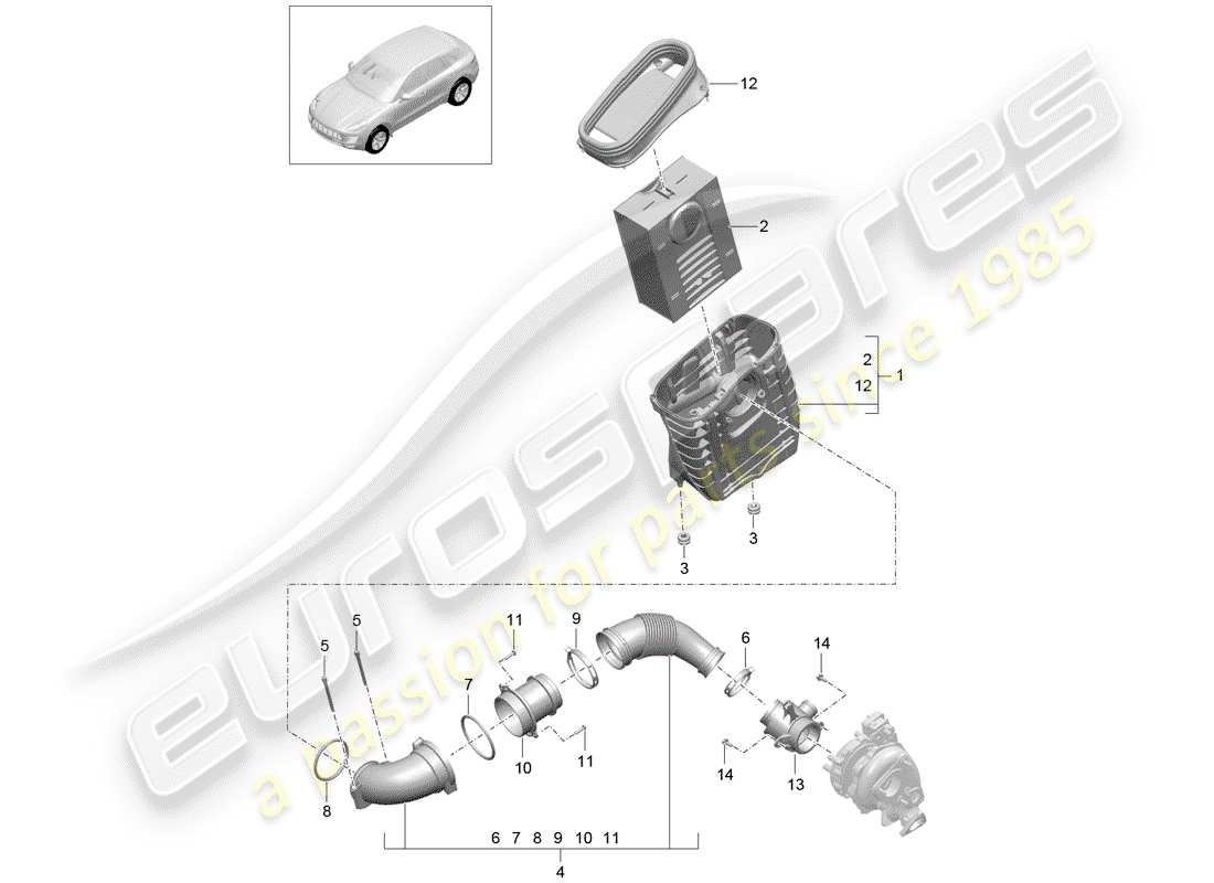 porsche 2018 (macan) filtro dell'aria con collegamento diagramma delle parti