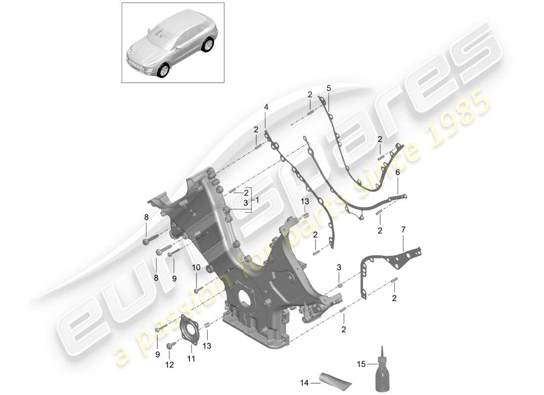 porsche 2018 (macan) coperchio della scatola della distribuzione diagramma delle parti