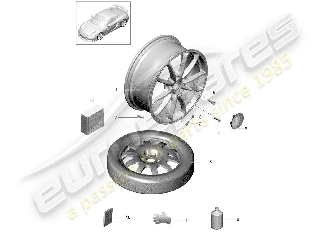 porsche 2016 (981 cayman gt4) ruote diagramma delle parti