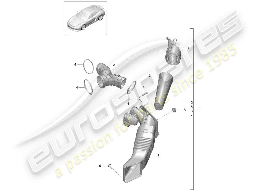 porsche 2016 (981 cayman gt4) diagramma delle parti del filtro dell'aria