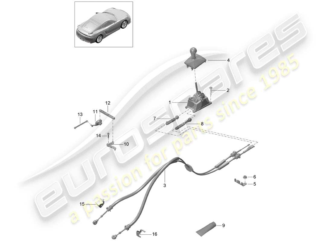 porsche 2016 (981 cayman gt4) diagramma delle parti del controllo della trasmissione