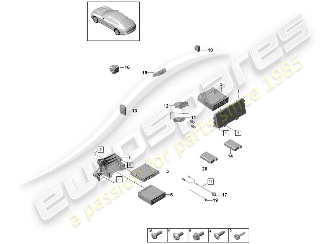 porsche 2017 (panamera 971-1) display schema delle parti
