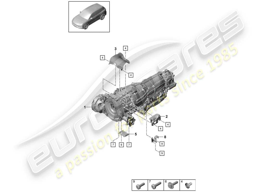 porsche 2020 (cayenne e3 9ya/9yb) diagramma delle parti del motore elettrico