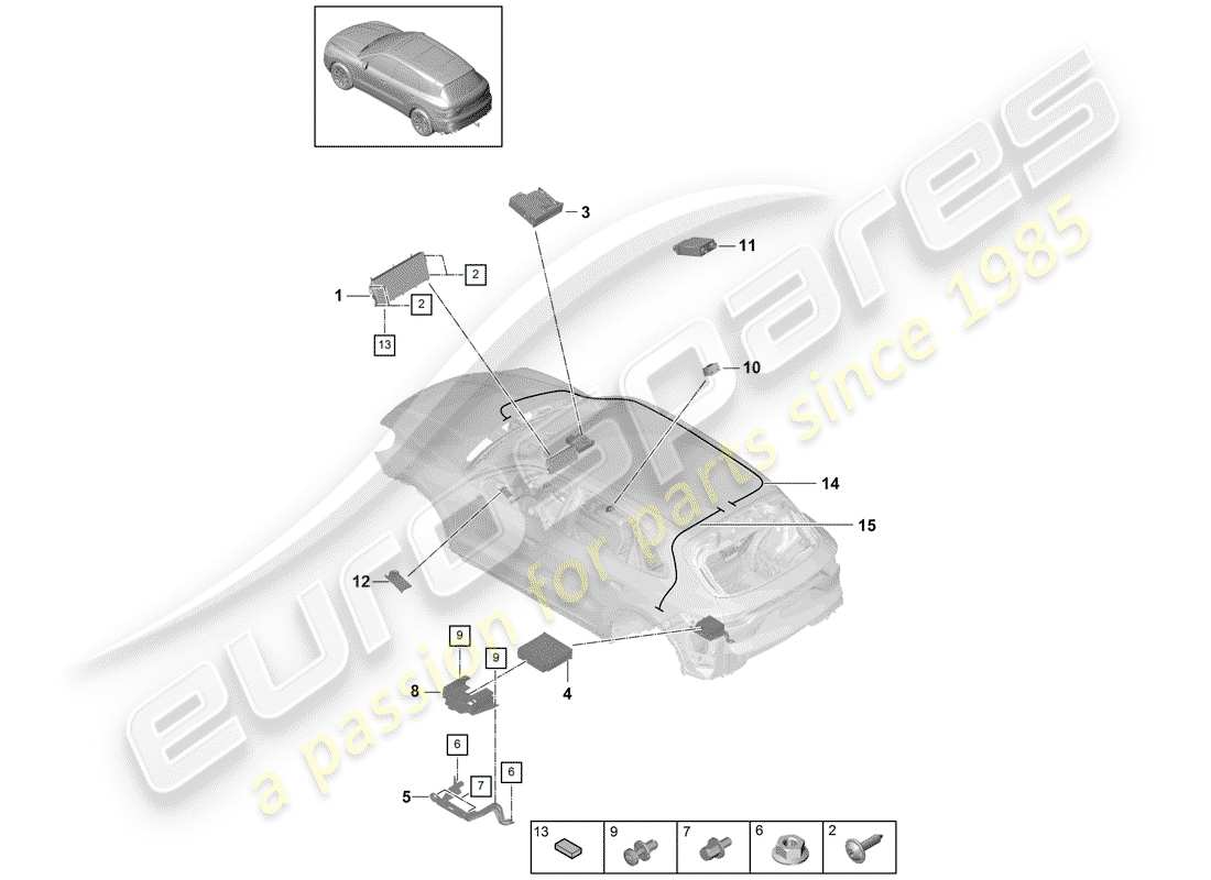 porsche 2020 (cayenne e3 9ya/9yb) schermo diagramma delle parti
