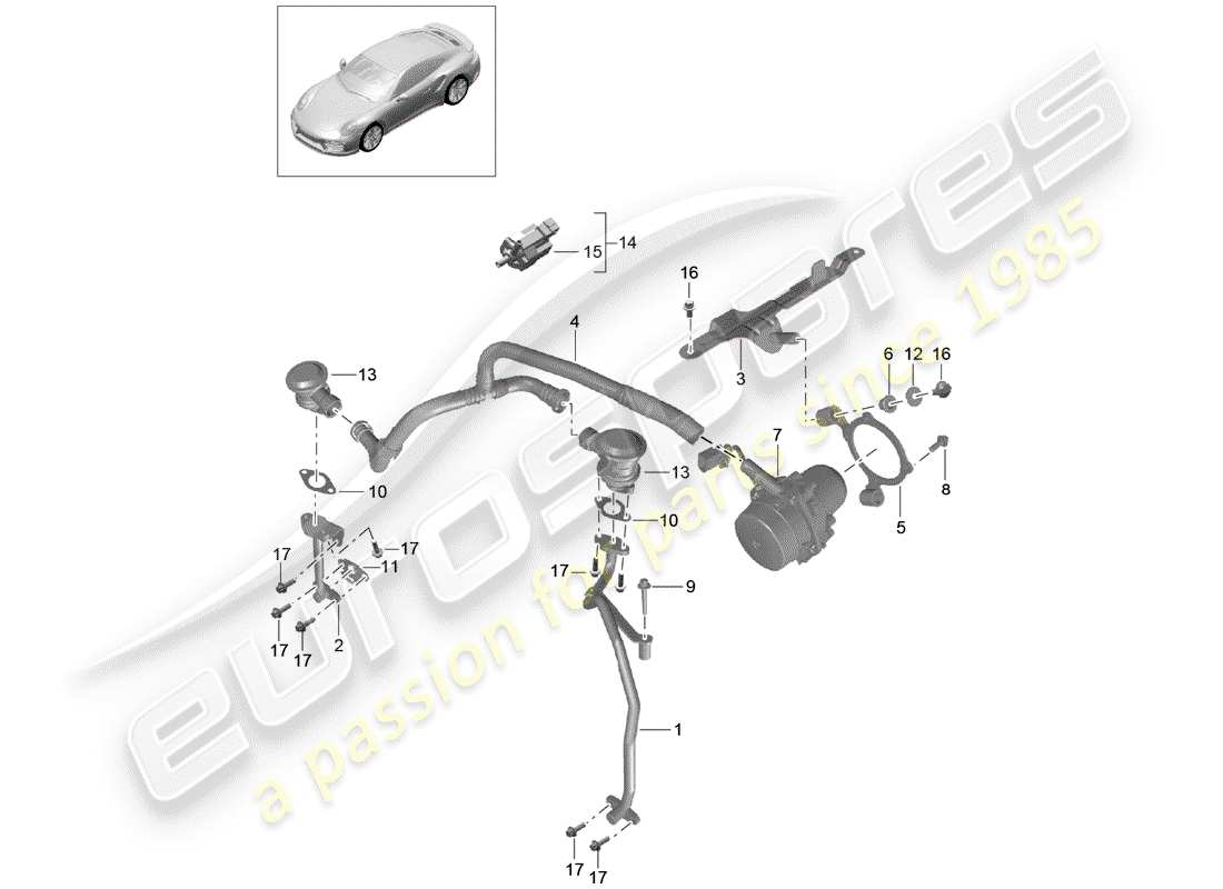 porsche 2019 (991-2 turbo) schema delle parti della pompa aria secondaria