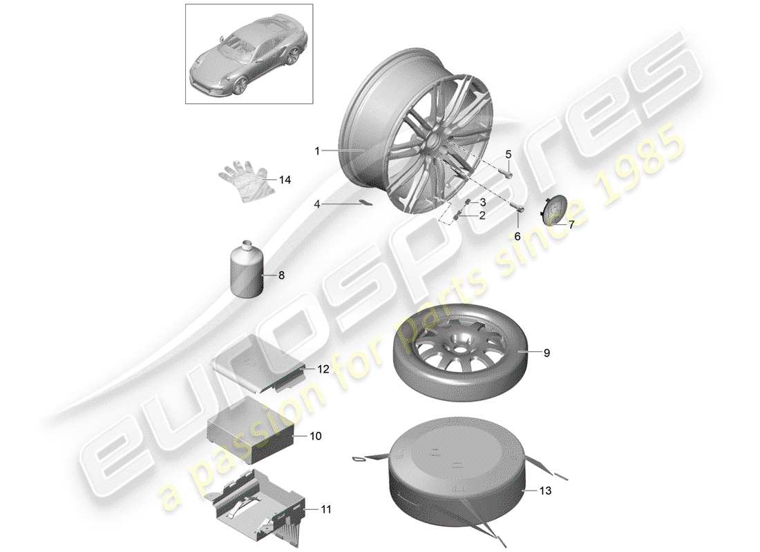 porsche 2017 (991-2 turbo) cerchio in lega diagramma delle parti