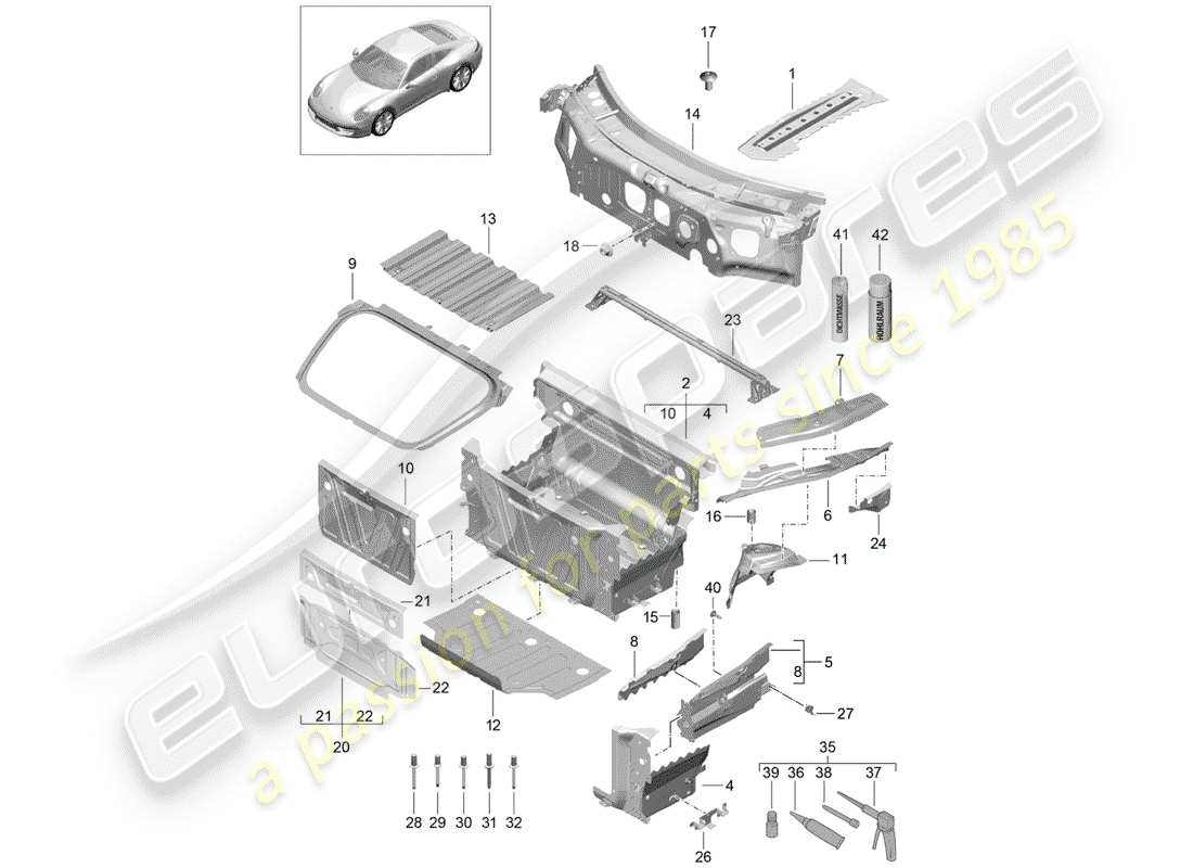 porsche 2013 (991-1) schema delle parti frontale