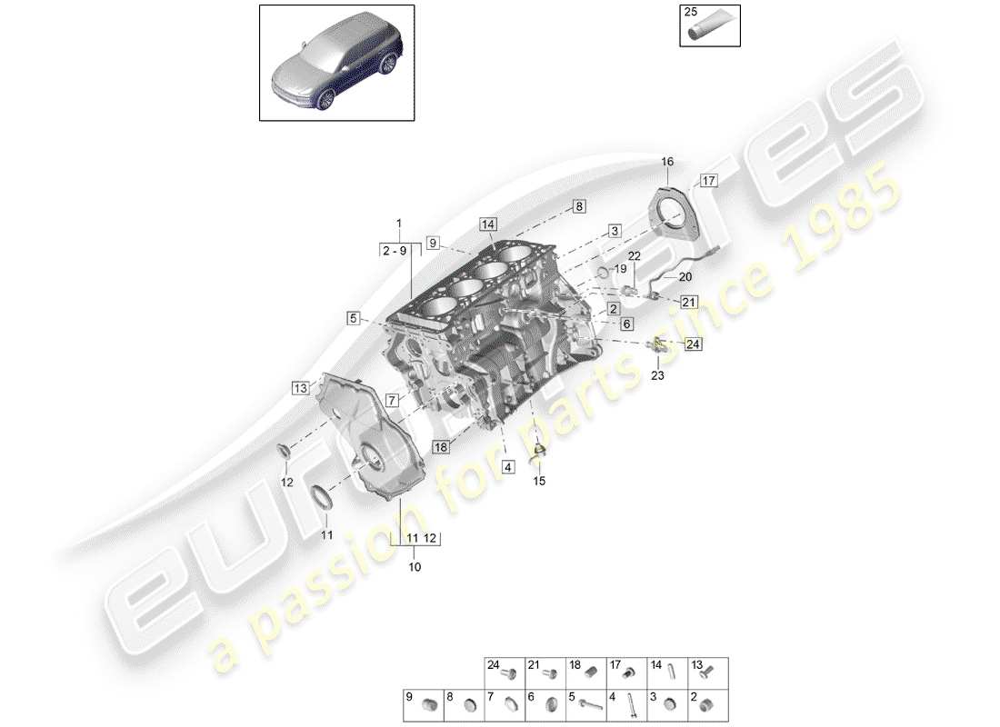 porsche 2020 (cayenne e3 9ya/9yb) schema delle parti del basamento