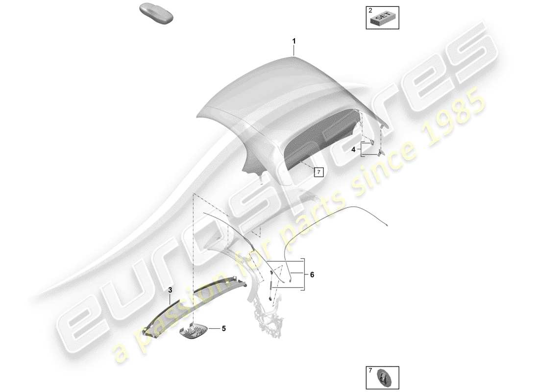 porsche 2019 (718 boxster spyder) copertura capote convertibile schema delle parti