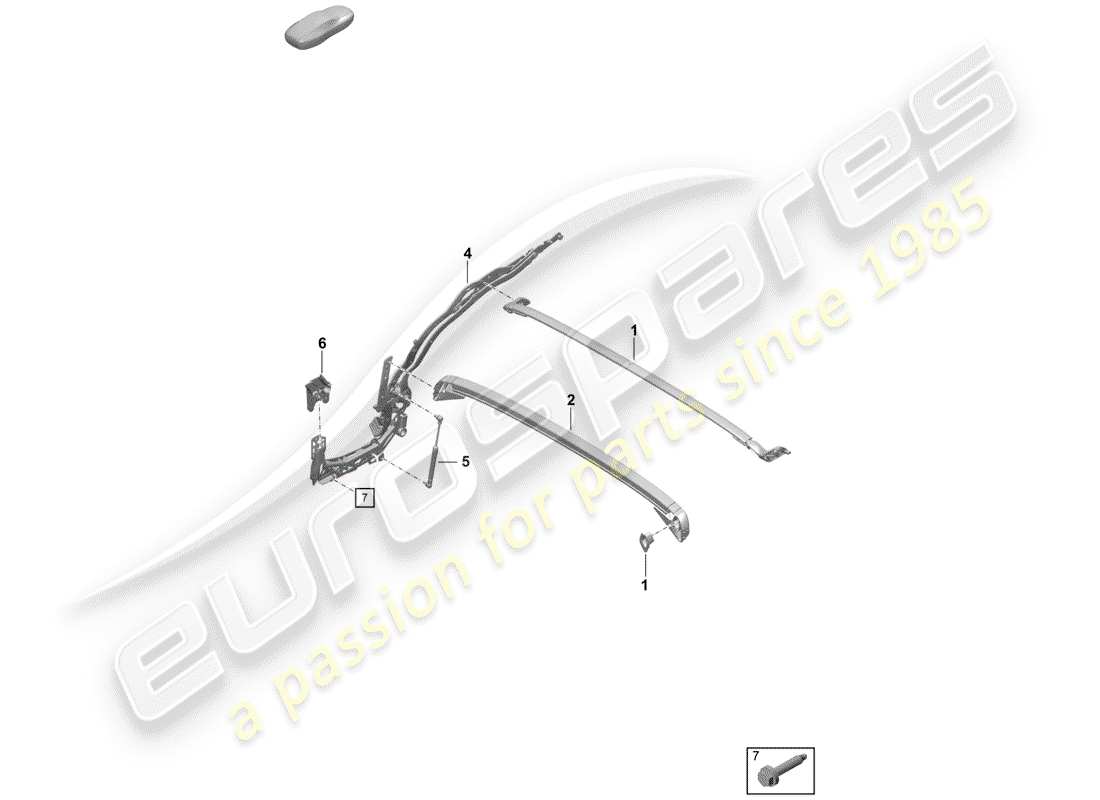 porsche 2019 (718 boxster spyder) diagramma delle parti del telaio superiore