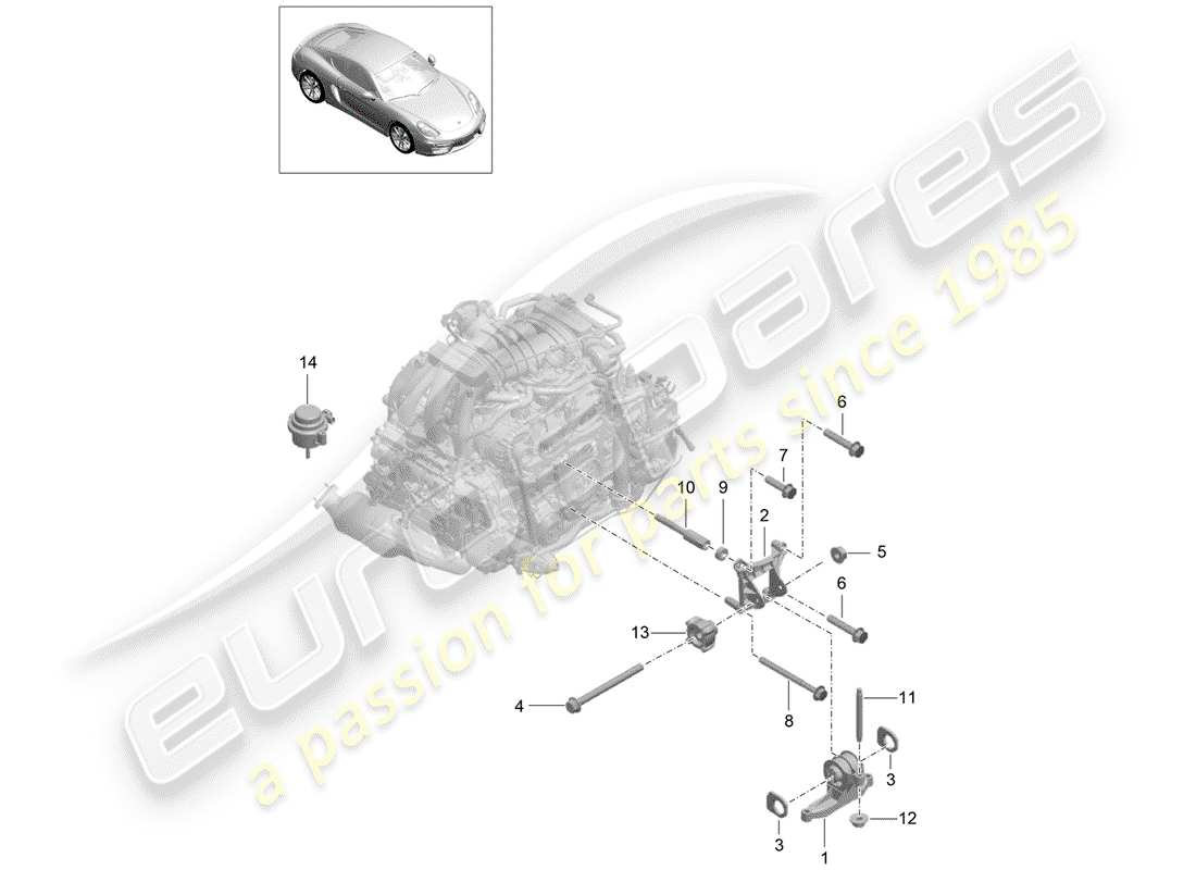 porsche 2016 (981 cayman gt4) sospensione motore schema delle parti