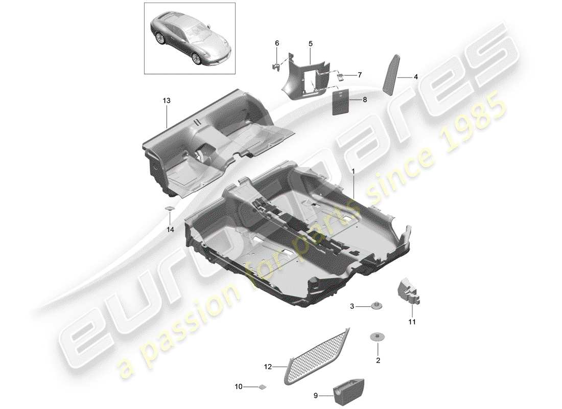 porsche 2017 (991-2) schema delle parti della copertura del pavimento