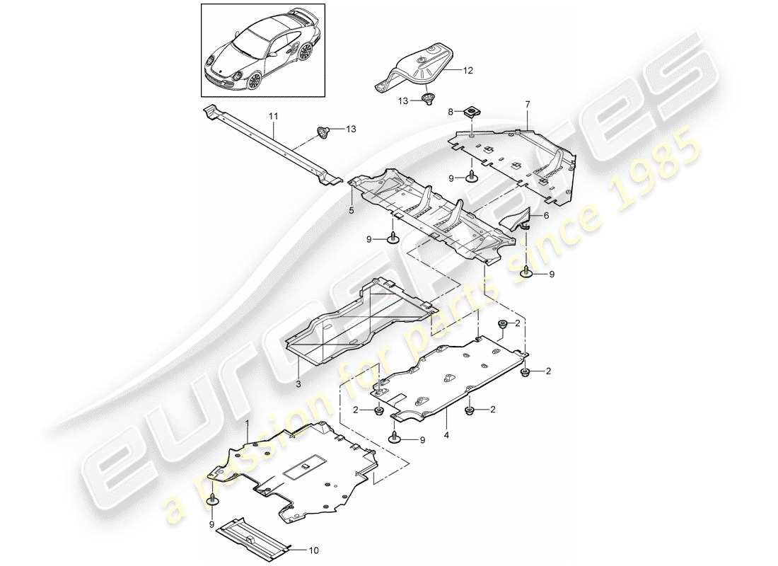 porsche 2011 (997-2 turbo / gt2 rs) finiture diagramma delle parti