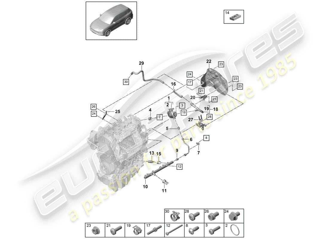 porsche 2020 (cayenne e3 9ya/9yb) tubo raccolta carburante schema delle parti