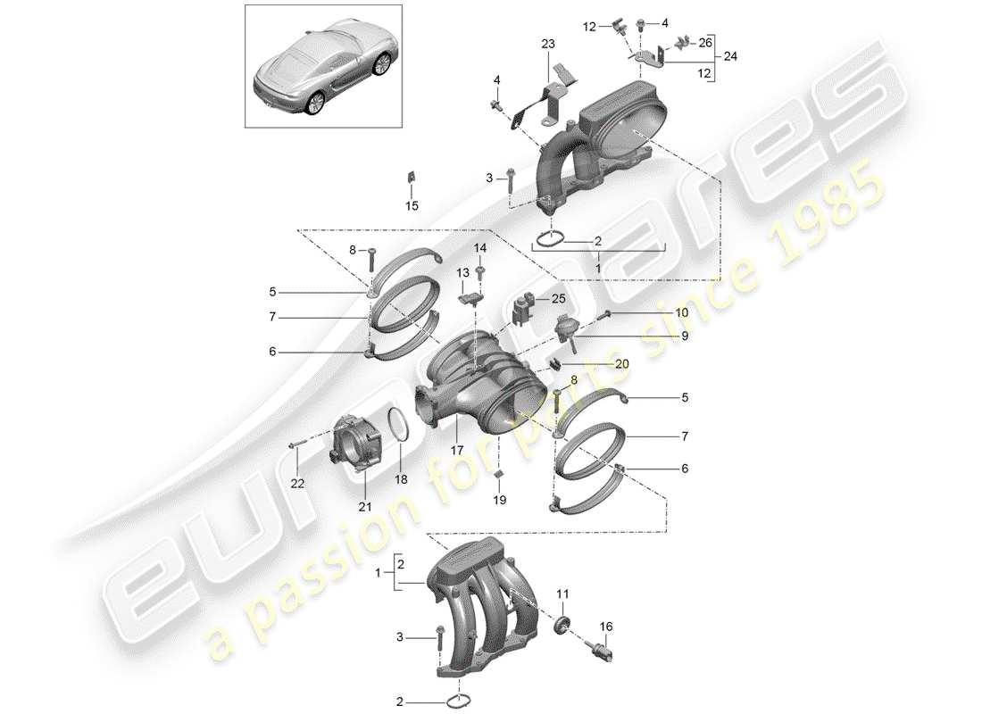 porsche 2014 (981 cayman) distributore dell'aria aspirata diagramma delle parti