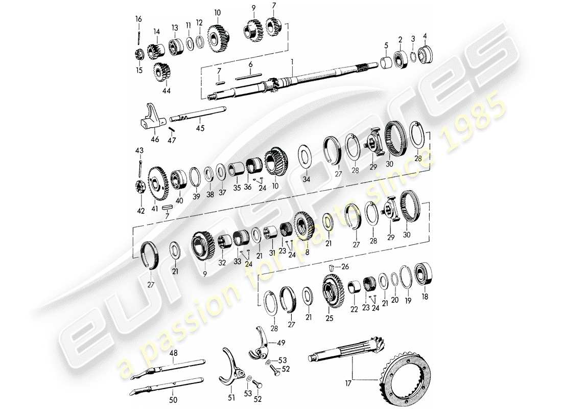 porsche 1954 (356/356a) ingranaggi e alberi - per - trasmissione schema parte