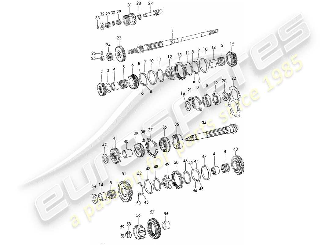 porsche 1973 (911) ingranaggi e alberi - 4-speed - trasmissione - d - mj 1972>> diagramma delle parti