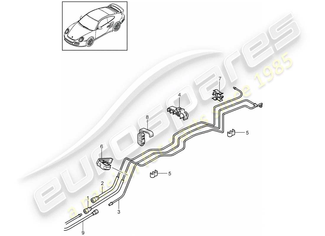 porsche 2011 (997-2 turbo / gt2 rs) schema delle parti del sistema di alimentazione