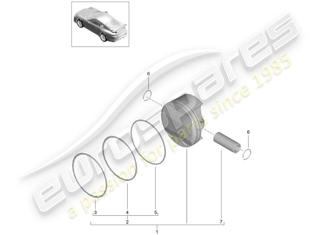 porsche 2015 (991-1 r/gt3/rs) diagramma delle parti del pistone