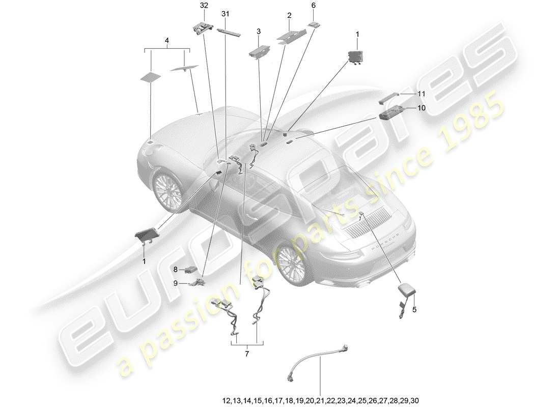 porsche 2017 (991-2) diagramma delle parti dell'antenna