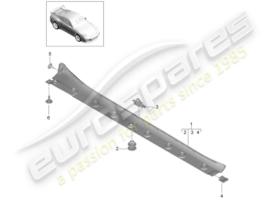 porsche 2014 (991-1 r/gt3/rs) rivestimento lato lato diagramma delle parti