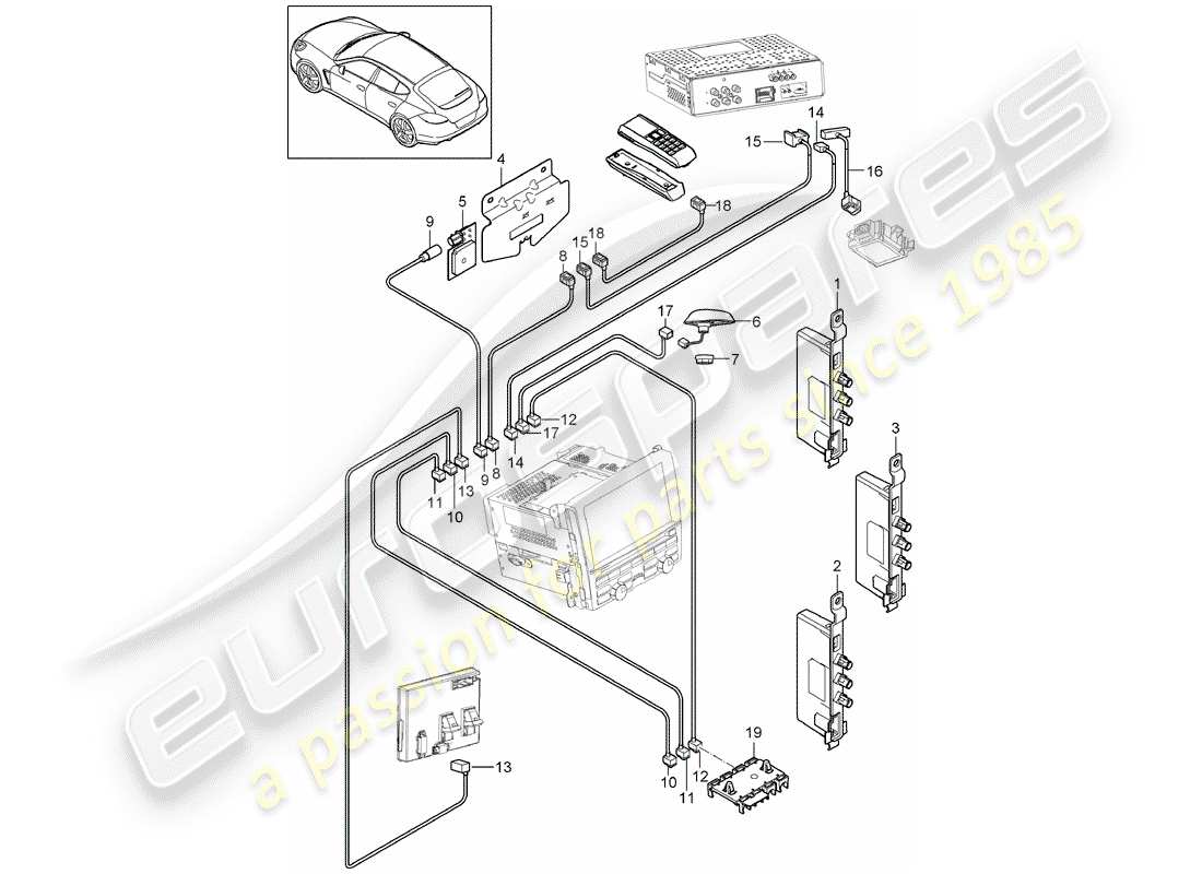 porsche 2011 (panamera 970) diagramma delle parti del ripetitore d'antenna