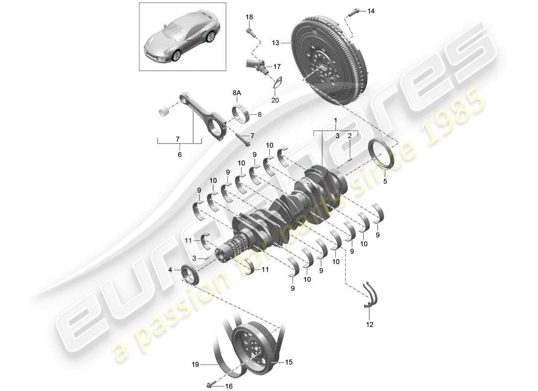 porsche 2016 (991-1 turbo) albero a gomiti diagramma delle parti