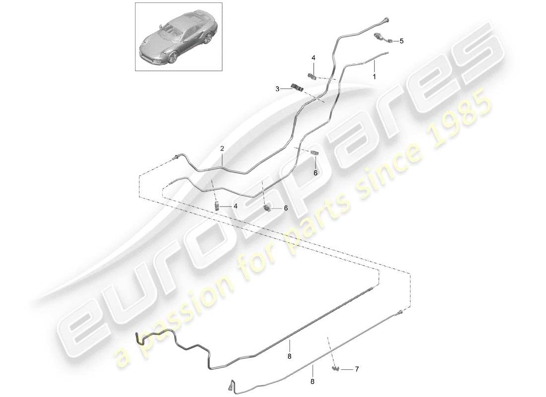 porsche 2016 (991-1 turbo) linea carburante diagramma delle parti