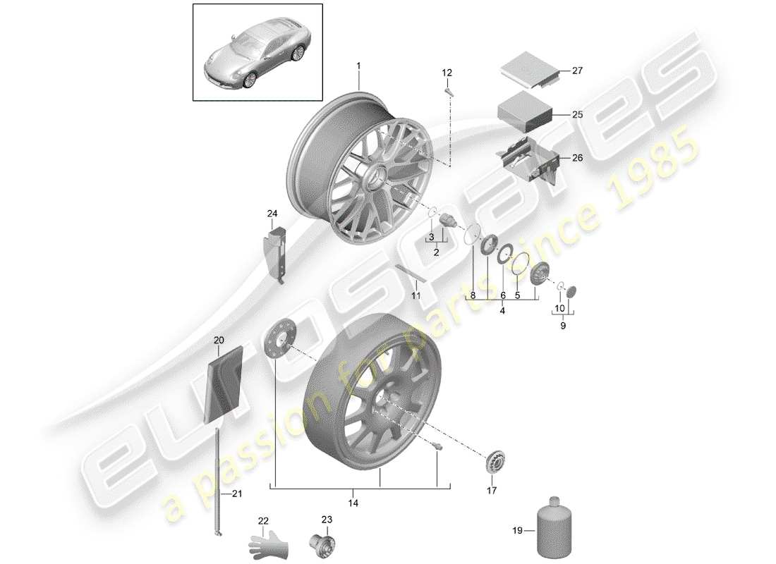 porsche 2017 (991-2) diagramma delle parti del cerchio in lega