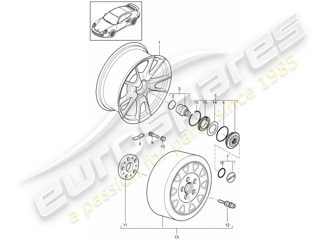porsche 2011 (997-2 turbo / gt2 rs) chiusura centralizzata schema delle parti