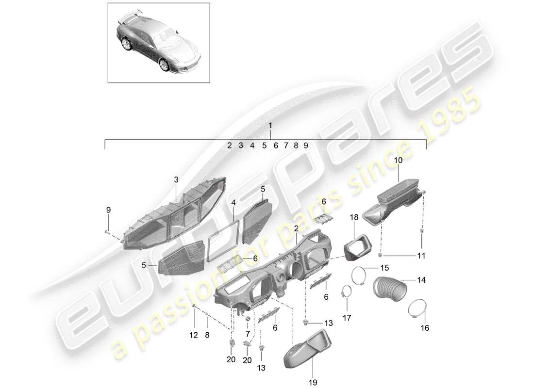 porsche 2014 (991-1 r/gt3/rs) filtro dell'aria diagramma delle parti