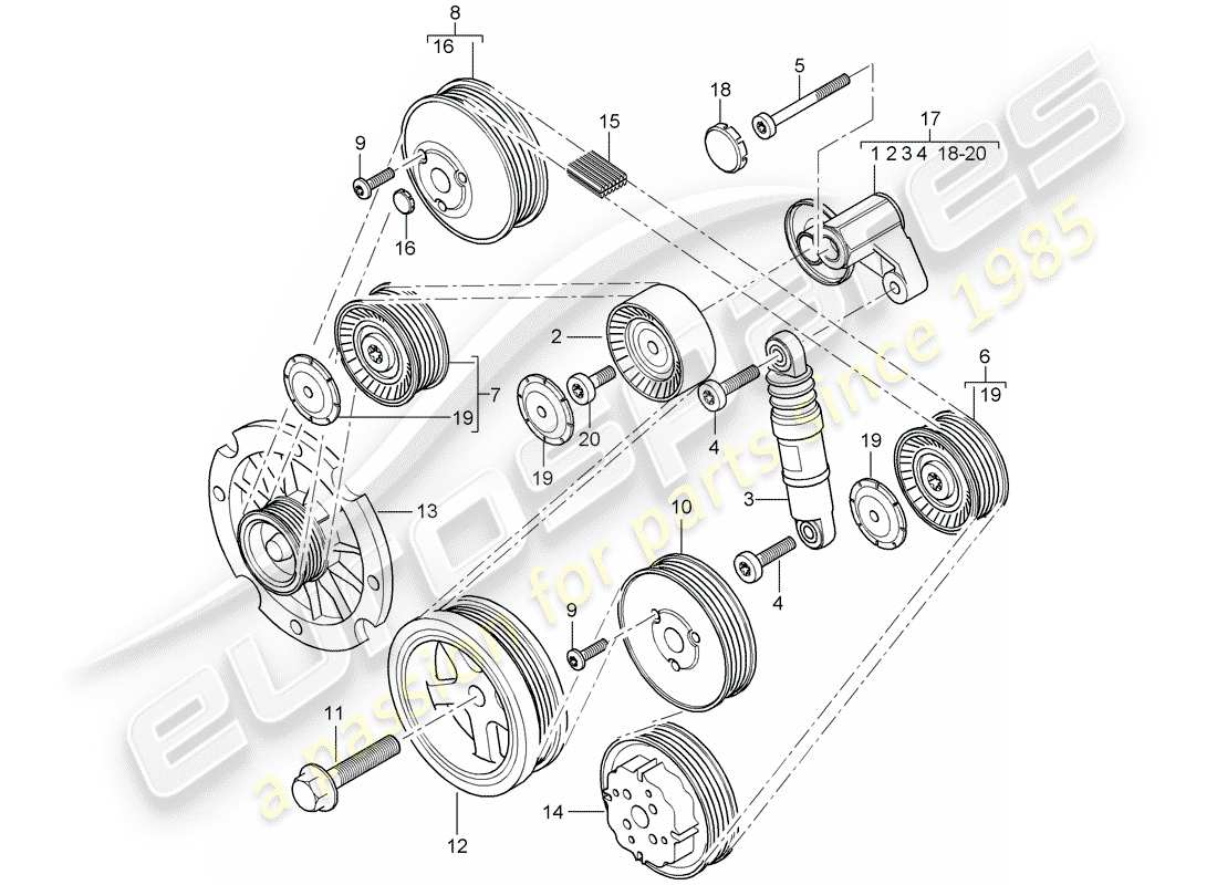 porsche 2003 (cayenne e1 9pa) ammortizzatore di tensionamento della cinghia diagramma delle parti