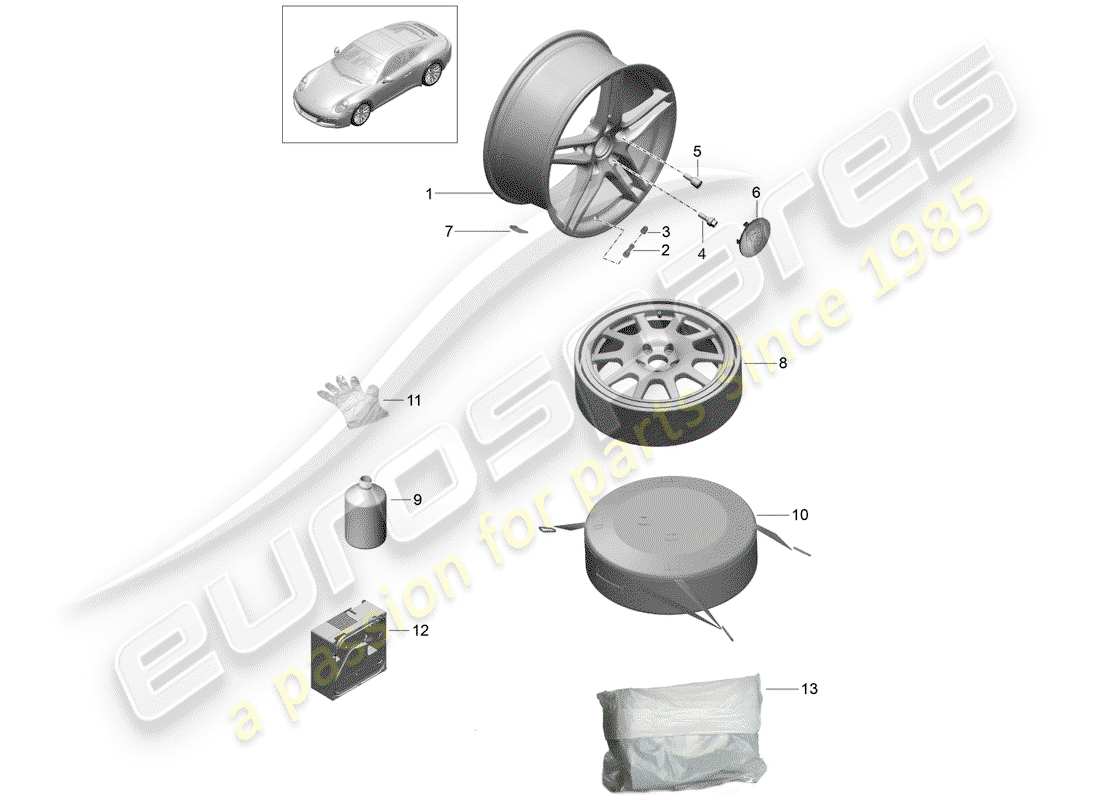 porsche 2019 (991-2) cerchio in lega diagramma delle parti