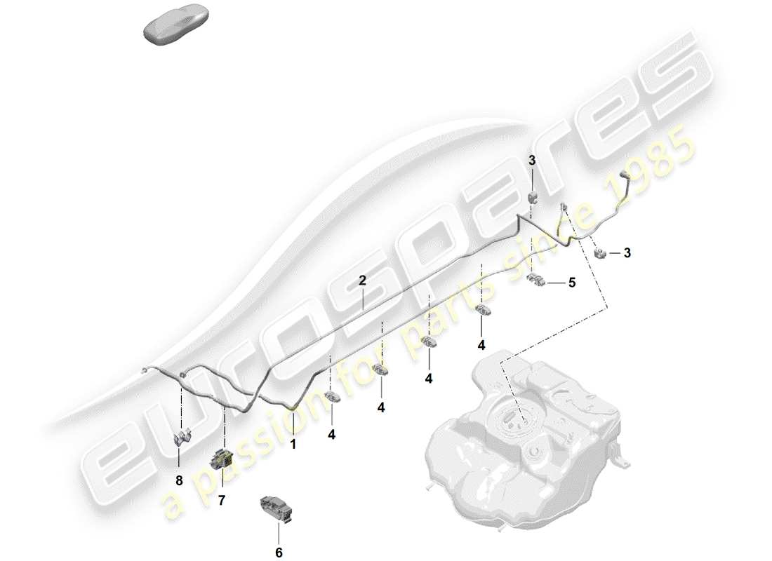 porsche boxster spyder (2019) diagramma delle parti della linea del carburante