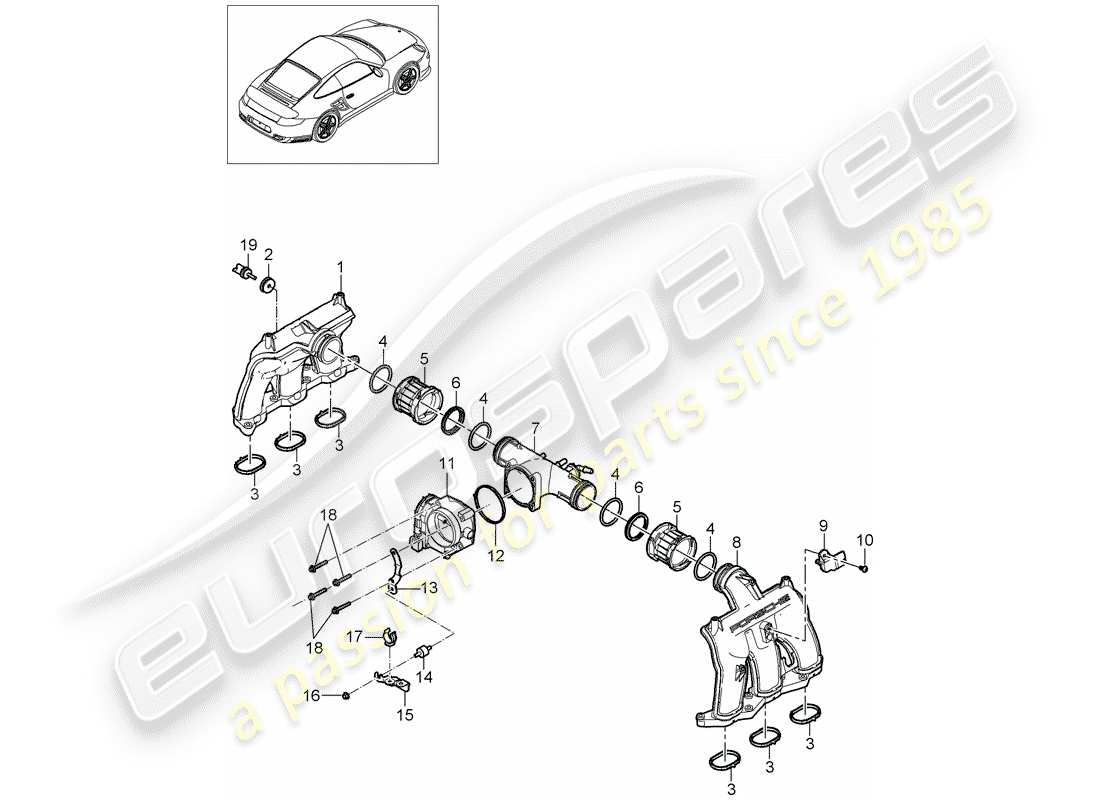 porsche 2012 (997-2 turbo / gt2 rs) distributore dell'aria aspirata diagramma delle parti