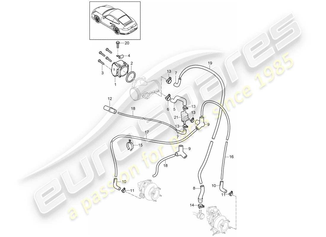 porsche 2011 (997-2 turbo / gt2 rs) schema delle parti corpo farfallato