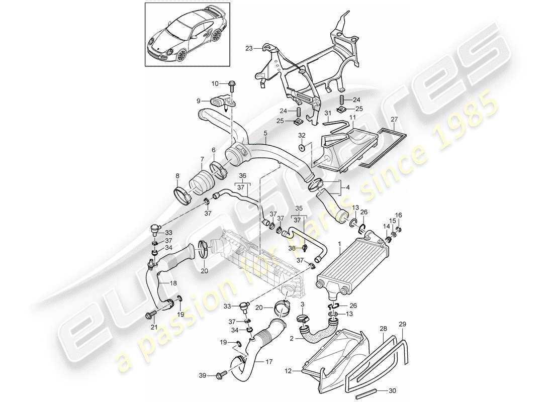 porsche 2011 (997-2 turbo / gt2 rs) diagramma delle parti turbocompressore