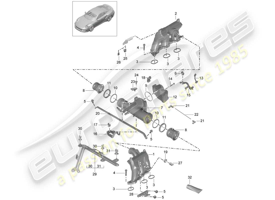 porsche 2020 (991-2 turbo) distributore dell'aria aspirata diagramma delle parti