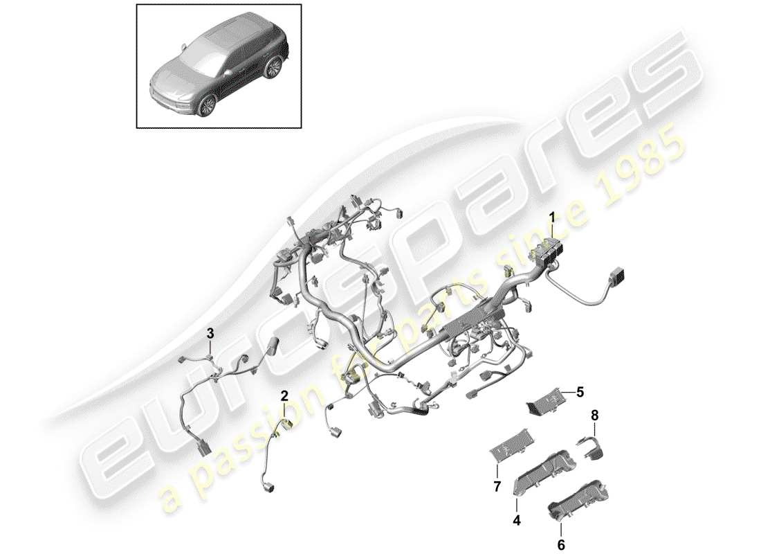 porsche 2020 (cayenne e3 9ya/9yb) cablaggi diagramma delle parti