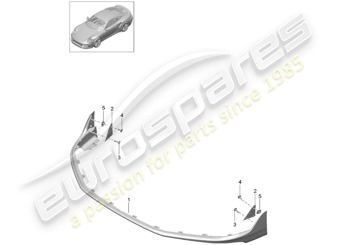 porsche 991 turbo (2020) schema delle parti spoiler anteriore