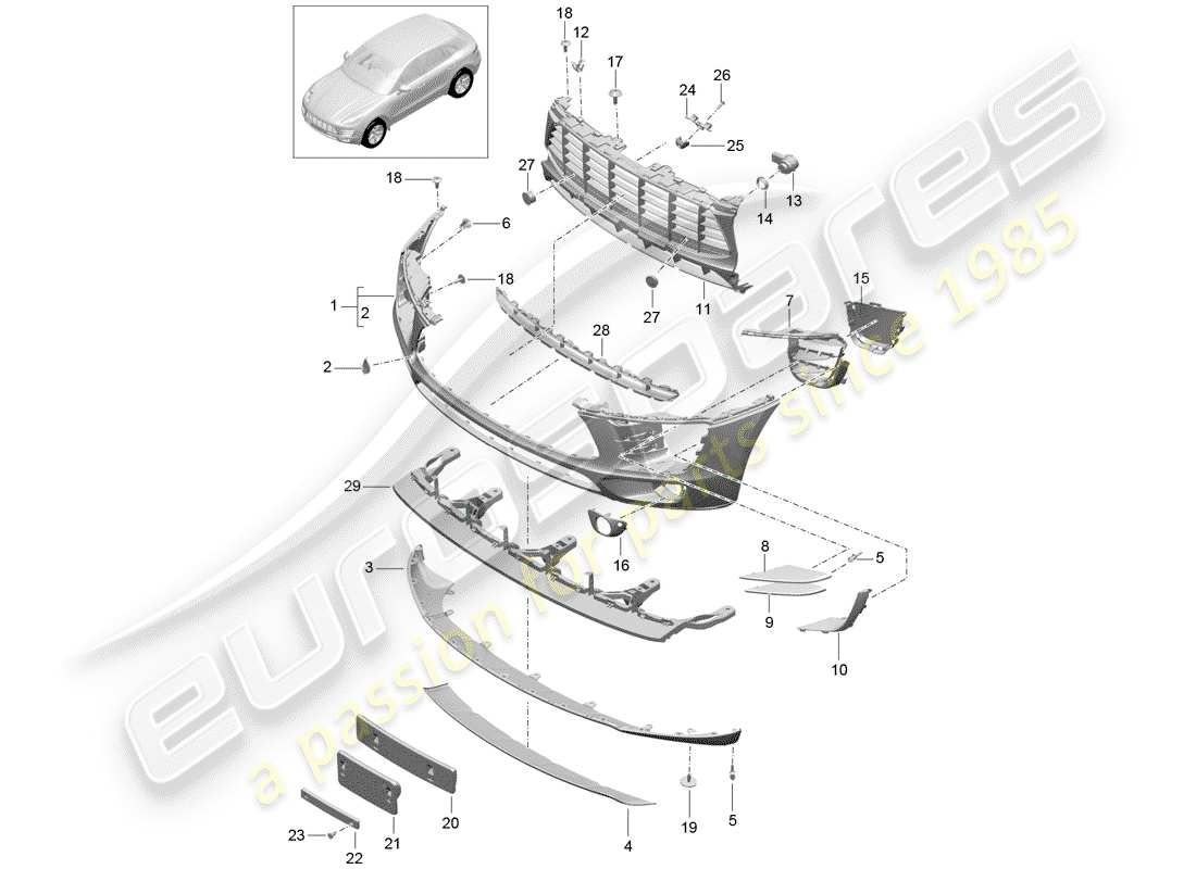porsche 2014 (macan) paraurti diagramma delle parti