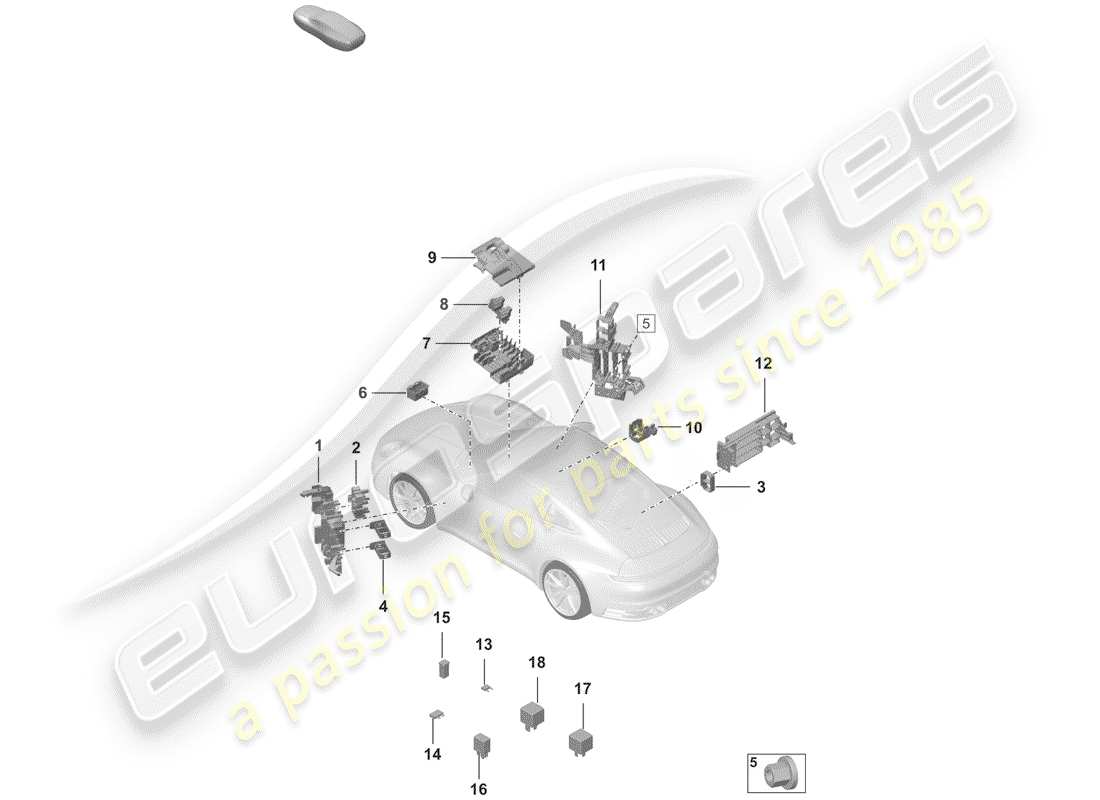 porsche 2020 (992-1) scatola dei fusibili/piastra relè diagramma delle parti