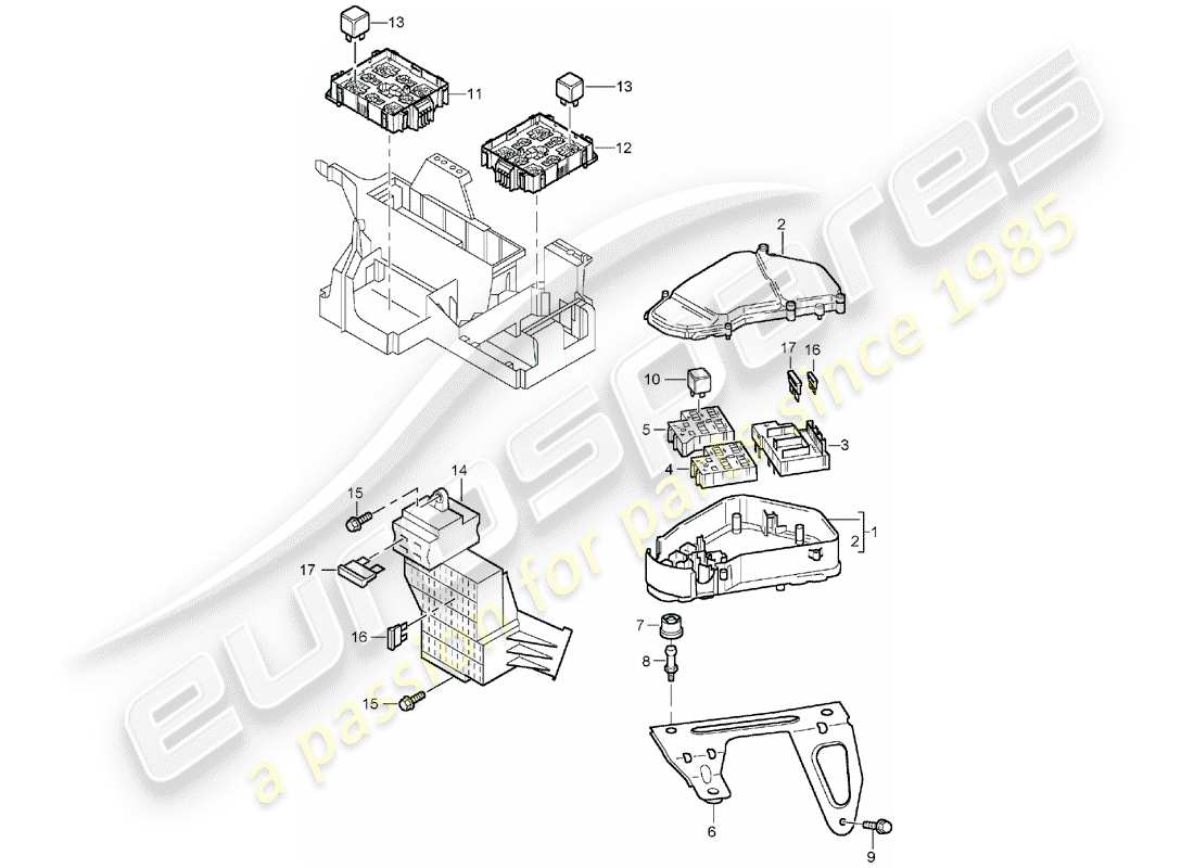 porsche 2003 (cayenne e1 9pa) scatola dei fusibili/piastra relè diagramma delle parti