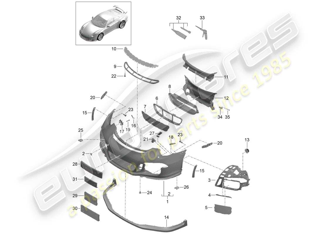 porsche 2019 (991-2 r/gt3/rs) paraurti diagramma delle parti