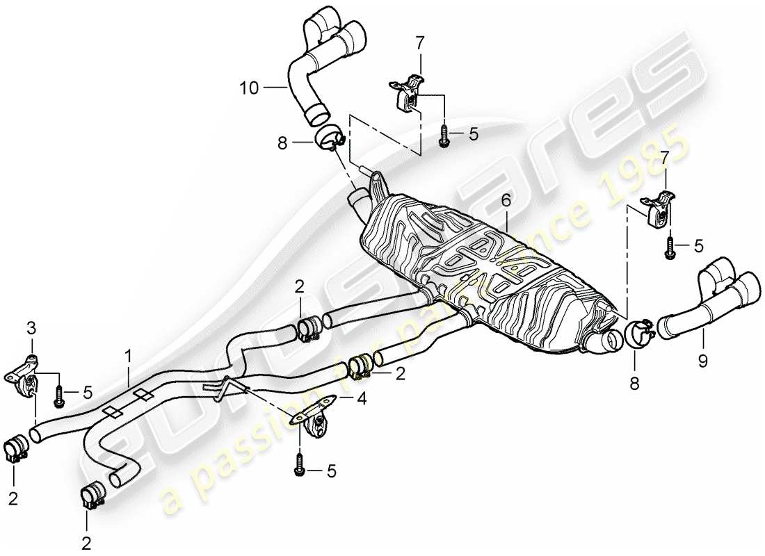 porsche 2009 (cayenne e1 9pa) impianto di scarico diagramma delle parti