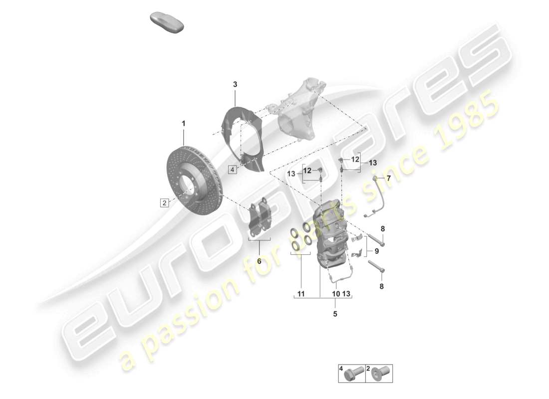 porsche 2019 (992-1) freno a disco 17 assale anteriore nero diagramma delle parti